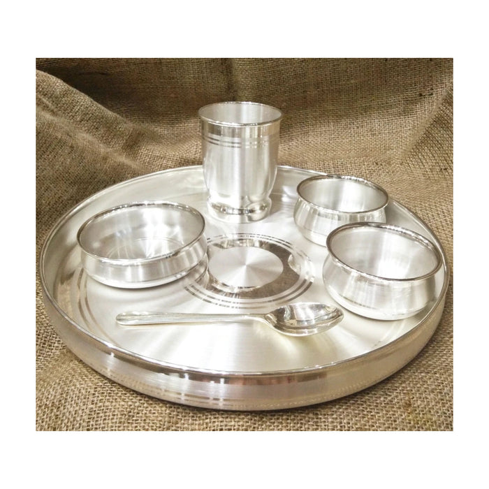 999 Pure Silver Dinner Set / Thali Set - Ashapura Pattern for Home Use or Gifting Silver Dinner Set in India, UK, USA, All Country