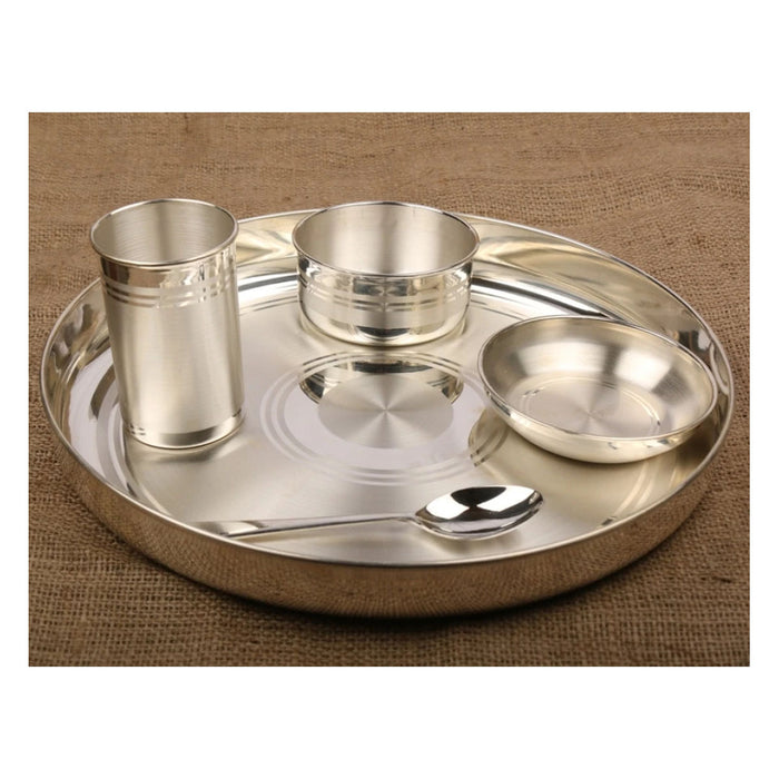 12" size - 999 Pure Silver Dinner Set / Thali Set - Ashapura Pattern for Home Use or Gifting Silver Dinner Set in India, UK, USA, All Country