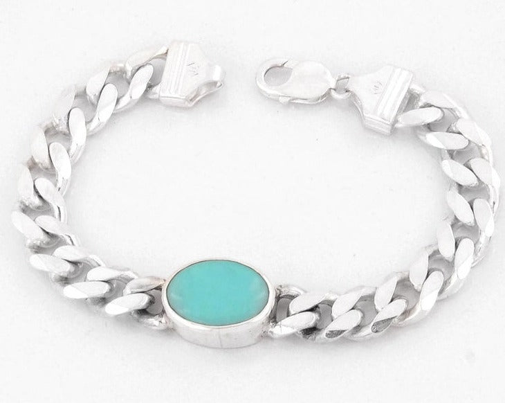 Turquoise Gemstone Men Bracelet in Sterling Silver -Men's Jewelry, Astrological Bracelet in India, UK, USA, All Country