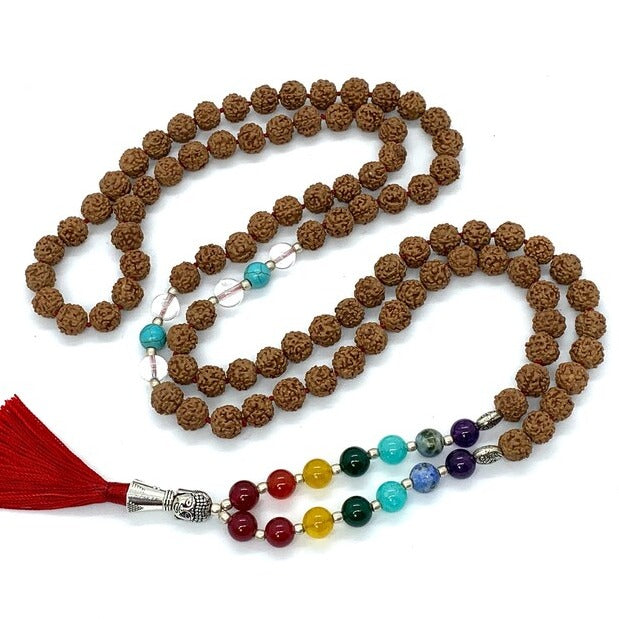 5 Mukhi Rudraksha mala bead necklace, 7 chakra mala, knotted mala in India, UK, USA, All Country