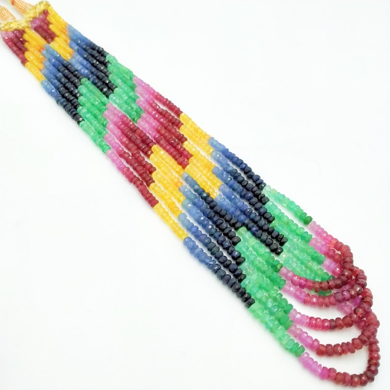 Precious Natural Emerald Ruby Blue and Yellow Sapphire Gemstone Necklace in India, UK, USA, All Country