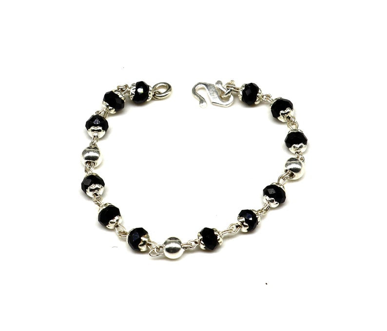 Sterling silver customized black beads Nazariya bracelet - Evil Eye Protection, new born baby bracelet in India, UK, USA, All Country