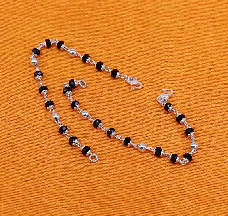 925 sterling silver customized black beads Nazariya bracelet - Evil Eye Protection, new born baby bracelet in India, UK, USA, All Country