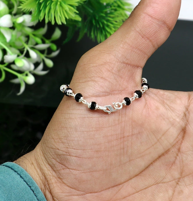 Sterling silver customized black beads Nazariya bracelet, protect from evil eyes, new born baby bracelet in India, UK, USA, All Country