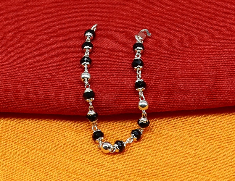 925 sterling silver customized black beads Nazariya bracelet, protect from evil eyes, new born baby bracelet in India, UK, USA, All Country
