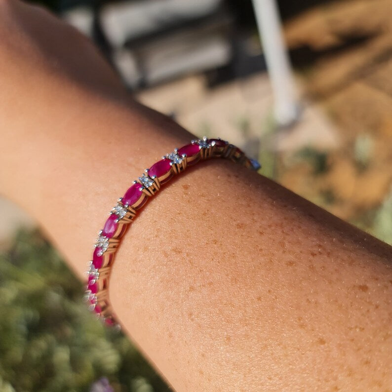 Ruby bracelet for women, wedding jewelry, Anniversary Gift, birthday Gift for wife in India, UK, USA, All Country