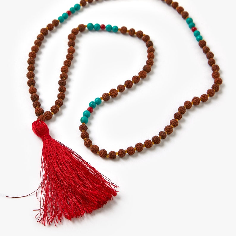 5 Mukhi Java Rudraksha with Turquoise Beads Mala in India, UK, USA, All Country