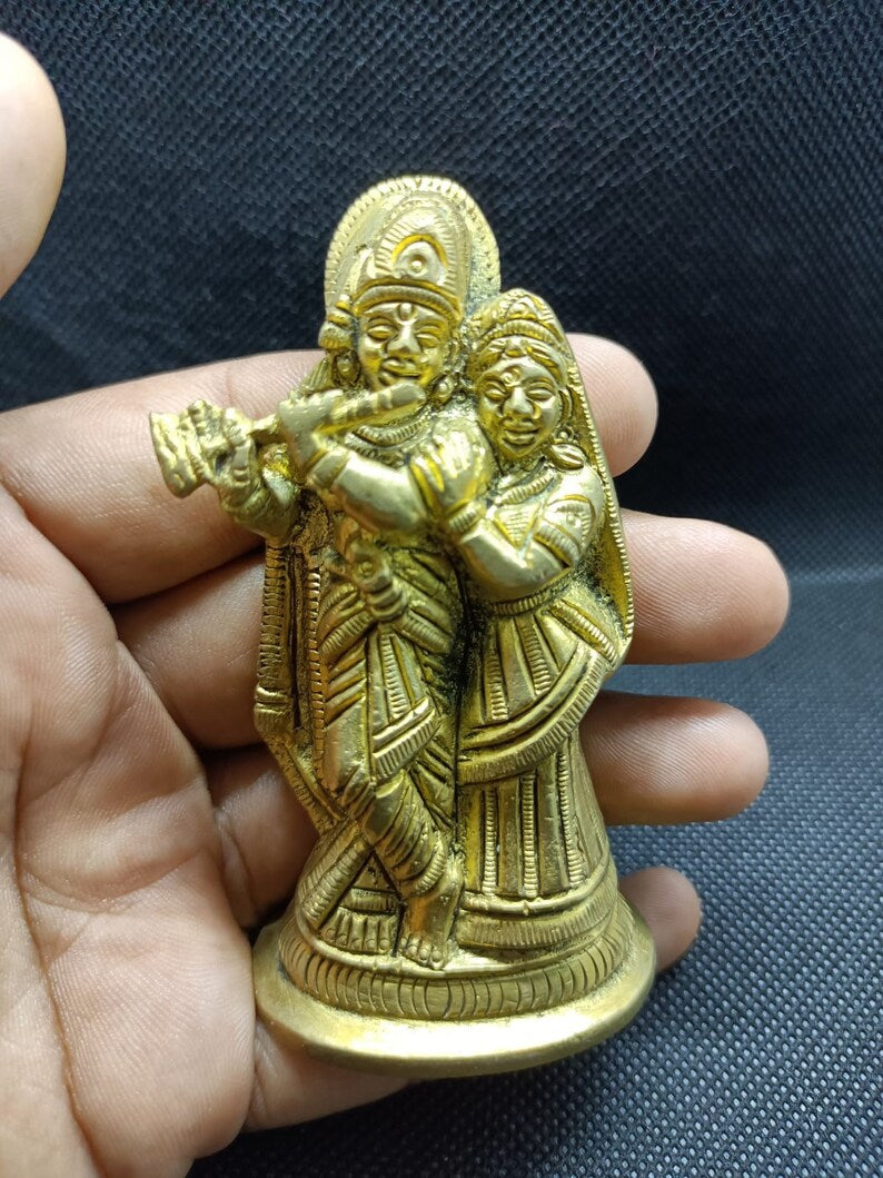 Super Fine Quality Pure Brass Radha Krishna Gold Idol Statue, Goddess Radha Krishna Idol, God of wealth, fortune, love and beauty in India, UK, USA, All Country