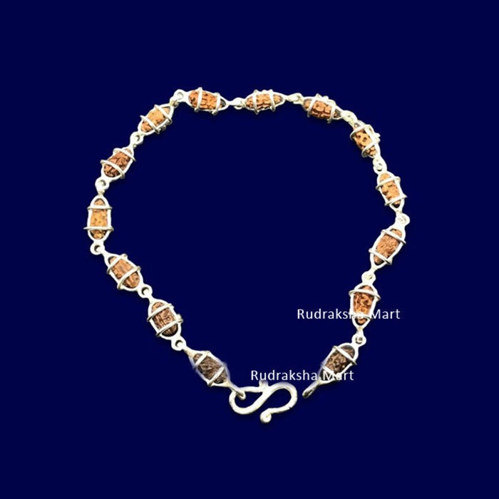 One (1) Mukhi Java Rudraksha Bracelet in 925 Pure Silver, Natural 1 Mukhi Java Rudraksha Bracelet 14 Pieces In Silver IGL Certified in India, UK, USA, All Country