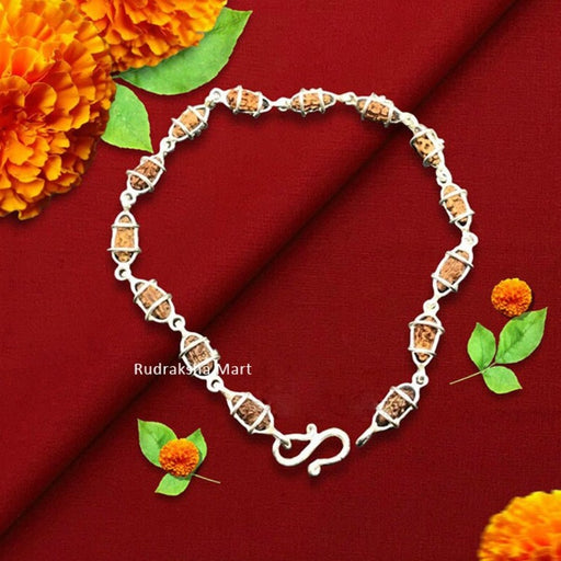 One (1) Mukhi Java Rudraksha Bracelet in 925 Pure Silver, Natural 1 Mukhi Java Rudraksha Bracelet 14 Pieces In Silver IGL Certified in India, UK, USA, All Country