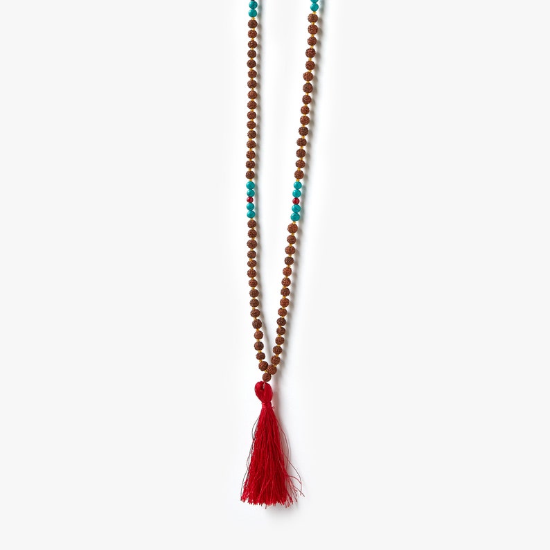 5 Mukhi Java Rudraksha with Turquoise Beads Mala in India, UK, USA, All Country
