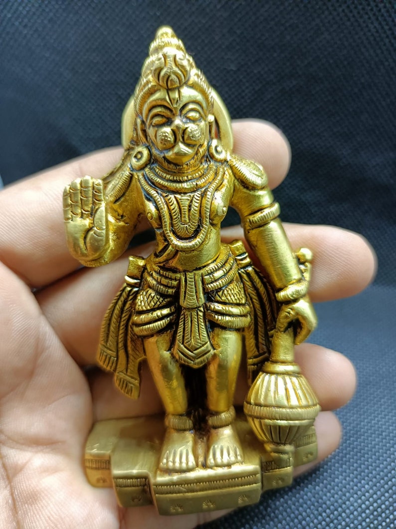 Pure Brass Lord Standing Hanuman Ji Idol God Deity Figurine, Goddess Standing Hanuman Idol Statue, God of Power in India, UK, USA, All Country
