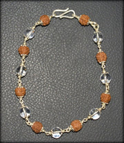 5 Face Rudraksha and Sphatik Bracelet In Pure Silver / Crystal Rudraksha Wrist Bracelet with S Hock in India, UK, USA, All Country