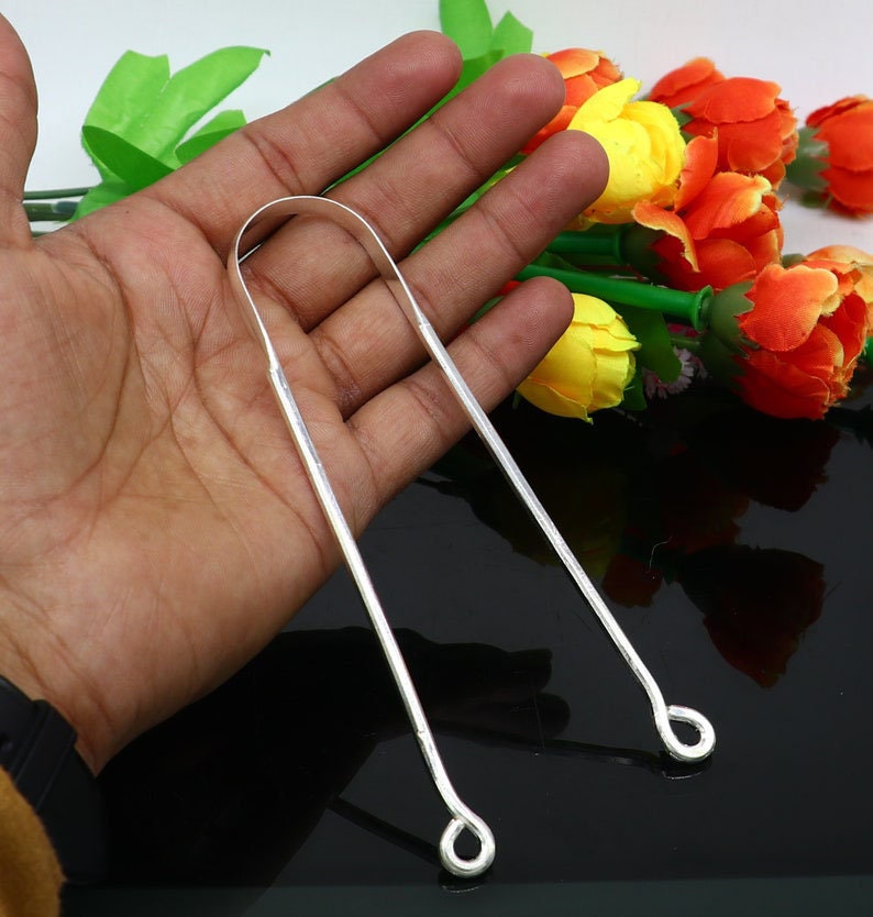 Fine silver tongue cleaner scraper, handmade best for daily use in India, UK, USA, All Country