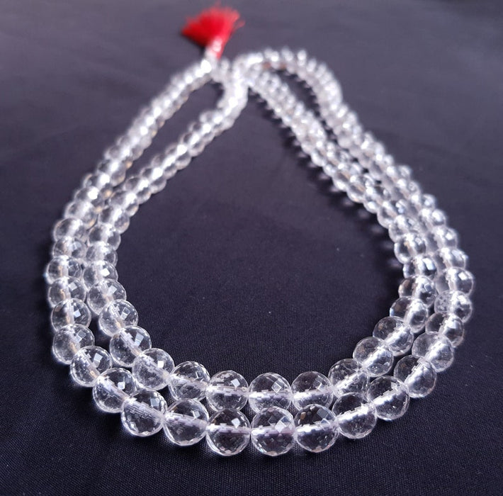 Natural Rock Crystal Sphatik Beads Mala For Prayer, Meditation, Gift, Necklace and Jap Mala Diamond Cutting Sphatik Mala in India, UK, USA, All Country