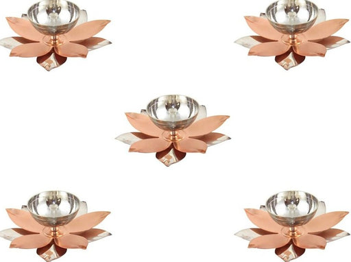 Copper Lotus Shape Diya for Pooja, Brass Pooja Articles for Gift, Return Gifts for Diwali - set of 5 in India, UK, USA, All Country