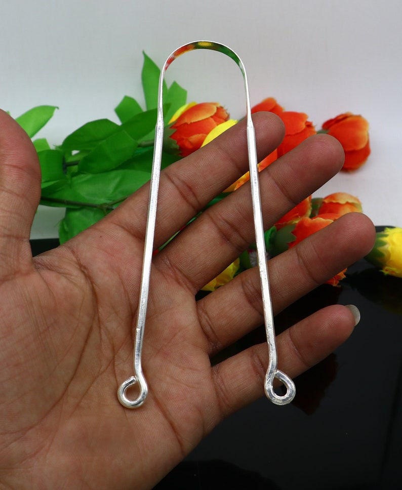Fine silver tongue cleaner scraper, handmade best for daily use in India, UK, USA, All Country