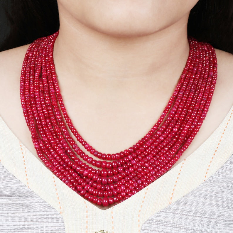 AAAAA+ Quality High Grade Ruby Gemstone Beads Necklace in India, UK, USA, All Country