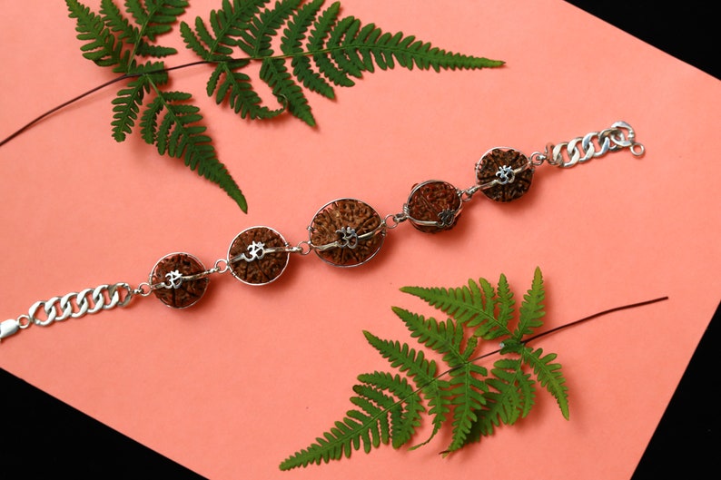Rudraksha Bracelet with Silver Om, Yoga Bracelet, Genuine Rudraksha with Silver Cap in India, UK, USA, All Country
