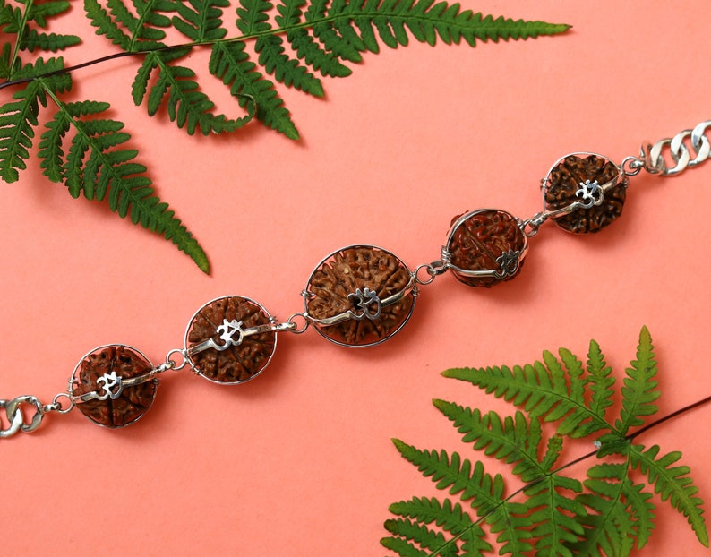 Rudraksha Bracelet with Silver Om, Yoga Bracelet, Genuine Rudraksha with Silver Cap in India, UK, USA, All Country