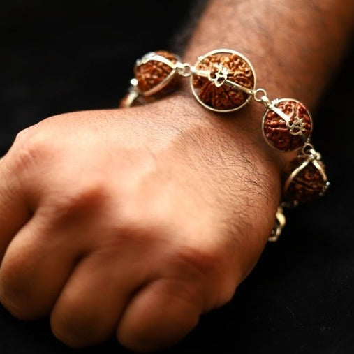 OM Rectangle Five Line Rudraksha Etched Design Golden Bracelet with  Diamonds - Style A014 – Soni Fashion®