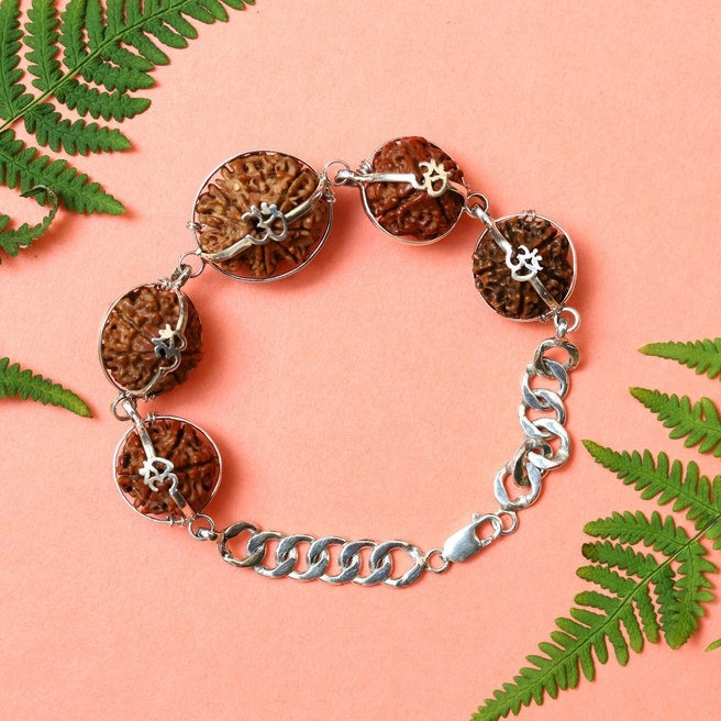 Rudraksha Bracelet with Silver Om, Yoga Bracelet, Genuine Rudraksha with Silver Cap in India, UK, USA, All Country