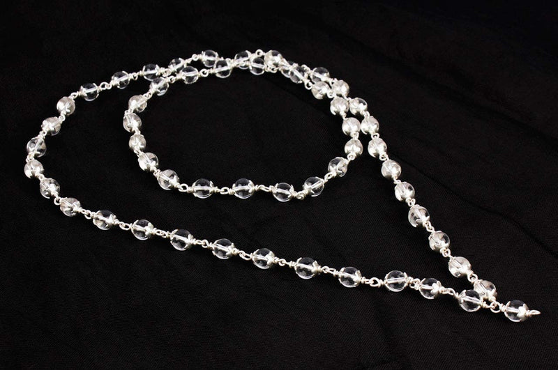 Crystal Quartz Sphatik Jap Mala Necklace 54 Beads 6 mm in silver Round for Meditation and Pooja in India, UK, USA, All Country