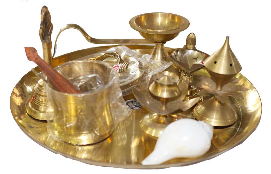 Pure Brass Puja Arati Samagri Samagri Kit in India, UK, USA, All Country