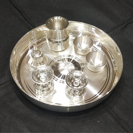 92.5 Purity Silver Pooja thali - Pack of 7 items in the Set - 7" plate size in India, UK, USA, All Country