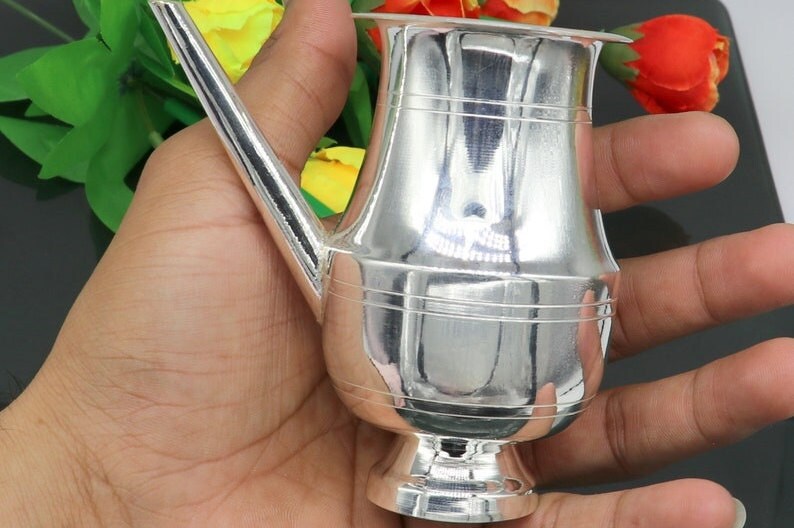 925 sterling silver customized designer puja kalash, lord shiva silver utensils with nozzles, karwa chauth kalash jar , puja article in India, UK, USA, All Country