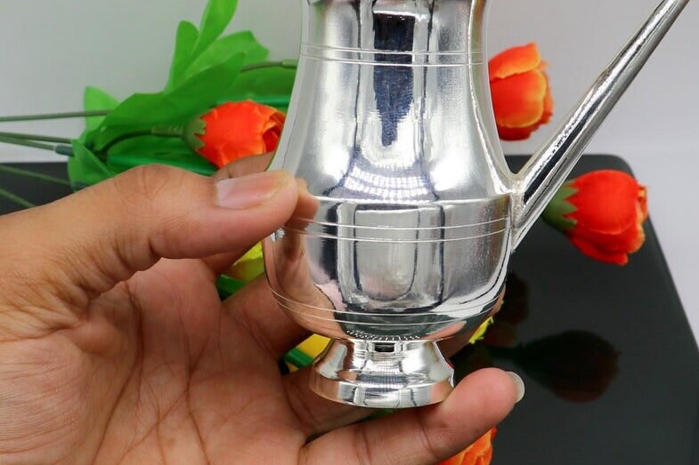 925 sterling silver customized designer puja kalash, lord shiva silver utensils with nozzles, karwa chauth kalash jar, puja article in India, UK, USA, All Country