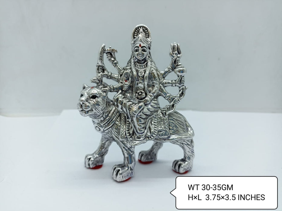 999 Fine Pure Silver Hollow Durga Maa Sitting On Lion Statue in India, UK, USA, All Country