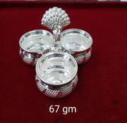 Small Size Silver Peacock Kumkum 3 Round Box for Haldi Karanda Kankavati 3 Round for Home Mandir Kumkum Box and Gifting, Temple Usage in India, UK, USA, All Country