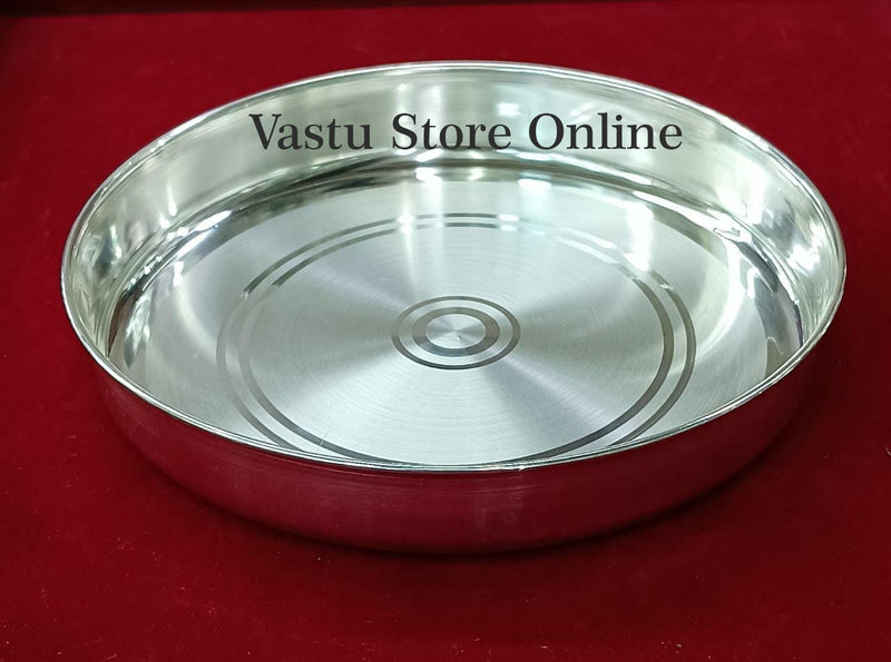 999 Fine Pure Silver Handmade solid Plan Thali, Plate/ Tray for Prasad, baby food - 9 Inch approx 250+ gram approx in India, UK, USA, All Country