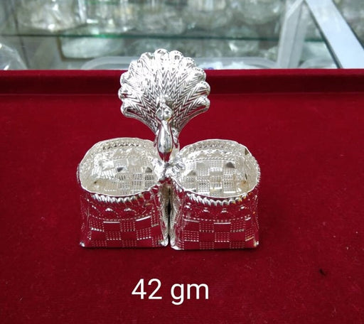 Box lining Design Haldi/Kumkum Holder/Bowl Having Lid with Peacock Design, Silver trinket box, brides gift or puja utensils in India, UK, USA, All Country