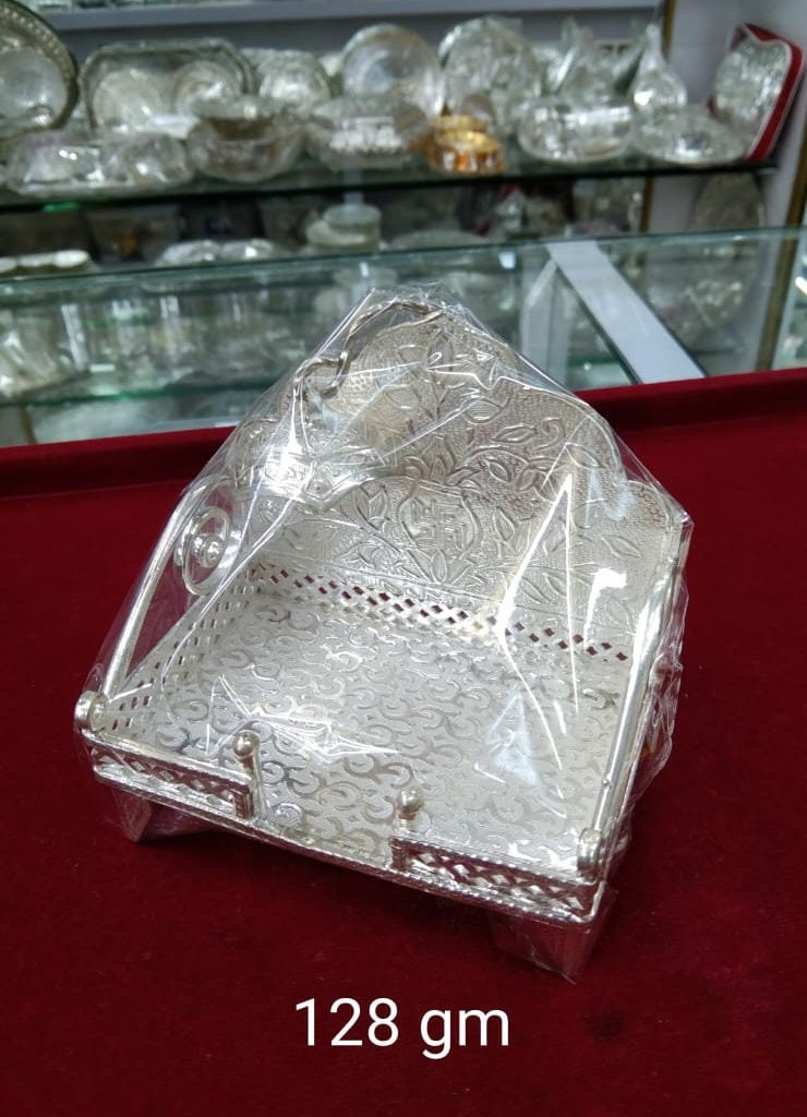 925 Pure Sterling Silver Small Size Sinhasan Suare Box Design Idol Stand, god statue's stand chair, temple art puja utensile in India, UK, USA, All Country
