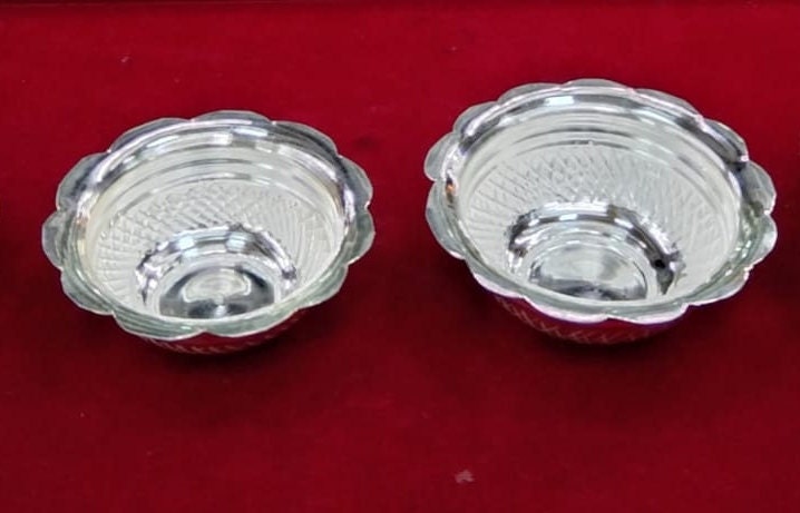 999 pure Two Silver Bowls handmade combo, silver vessel, silver baby utensils, silver puja article puja utensils for home or gifting purpose in India, UK, USA, All Country