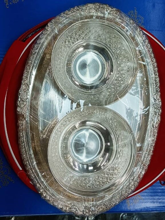 Silver Bowl Set with Designer Tray for Gifting Joyful Occasions and other Festive Season- 179 Gram in India, UK, USA, All Country