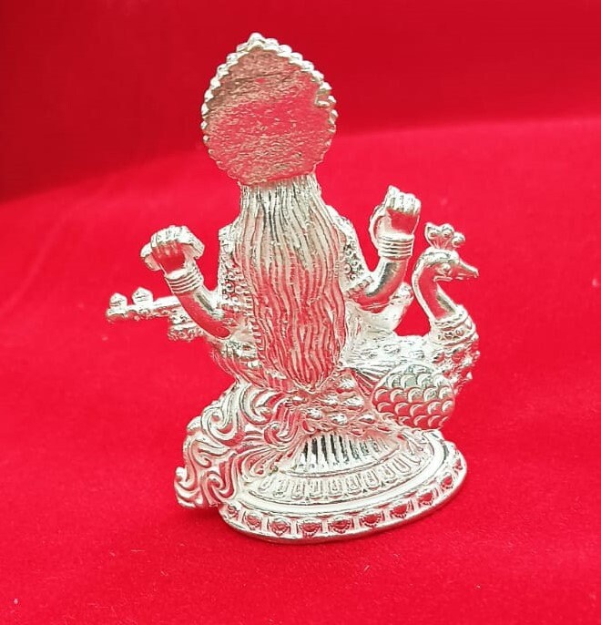 Silver Solid Goddess Saraswati Idol/Sarasvati MATA Statue in Silver Goddess Idol for Gifting, Temple Use in India, UK, USA, All Country
