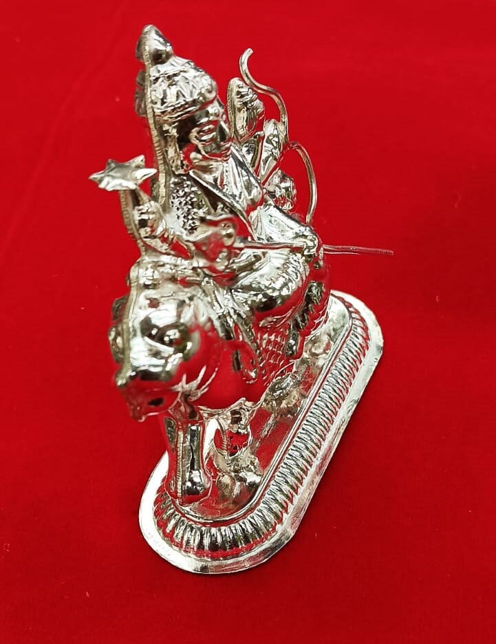 Pure Silver Durga Idol for Home Decor & Gifting, Home Temple Usage of Maa Durga Idol in Pure Silver Small to Medium Size for Vastu and Pooja, Gifting in India, UK, USA, All Country