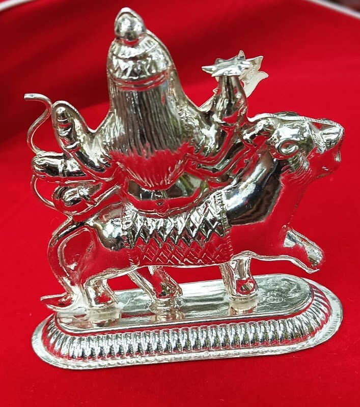 Pure Silver Durga Idol for Home Decor & Gifting, Home Temple Usage of Maa Durga Idol in Pure Silver Small to Medium Size for Vastu and Pooja, Gifting in India, UK, USA, All Country