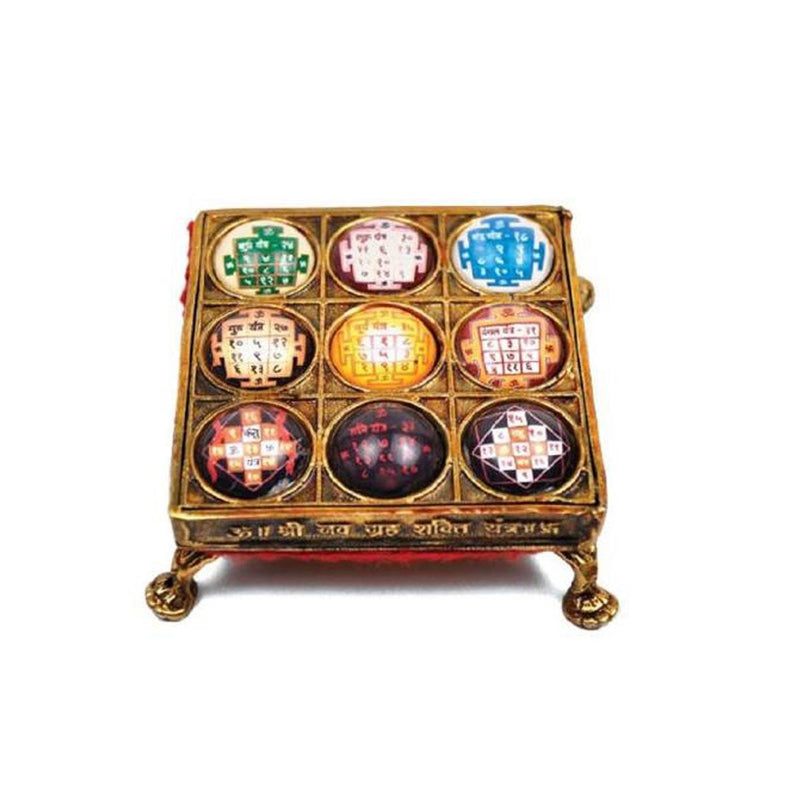 Shri Navgraha Shakti Yantra Chowki in Brass for Navgraha Shanti in India, UK, USA, All Country