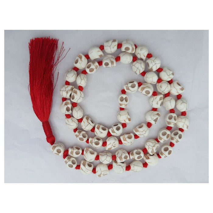 Skull Necklace mala Skull Rosary Bone Mala for Goddess Kali in 54 beads in Red Thread 10mm in India, UK, USA, All Country