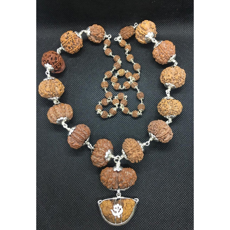 1-14 Mukhi, Ganesh, Gaurishankar Nepali Rudraksha Siddha Mala in Pure Silver, Nepal Origin Collector Size Heavy Quality Beads Lab Certified in India, UK, USA, All Country
