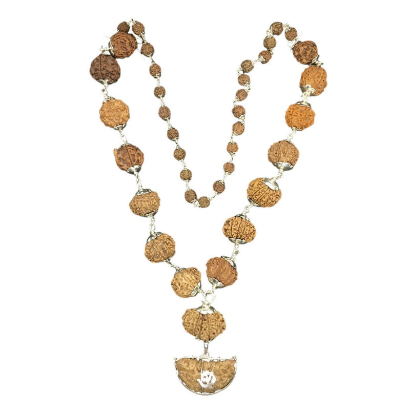 1 to 14 Mukhi Nepali Rudraksha Siddha Mala in 92.5% Silver Quality with 5 Mukhi Rudraksha Silver Mala, Beads Size 20-22 mm Lab Certified in India, UK, USA, All Country