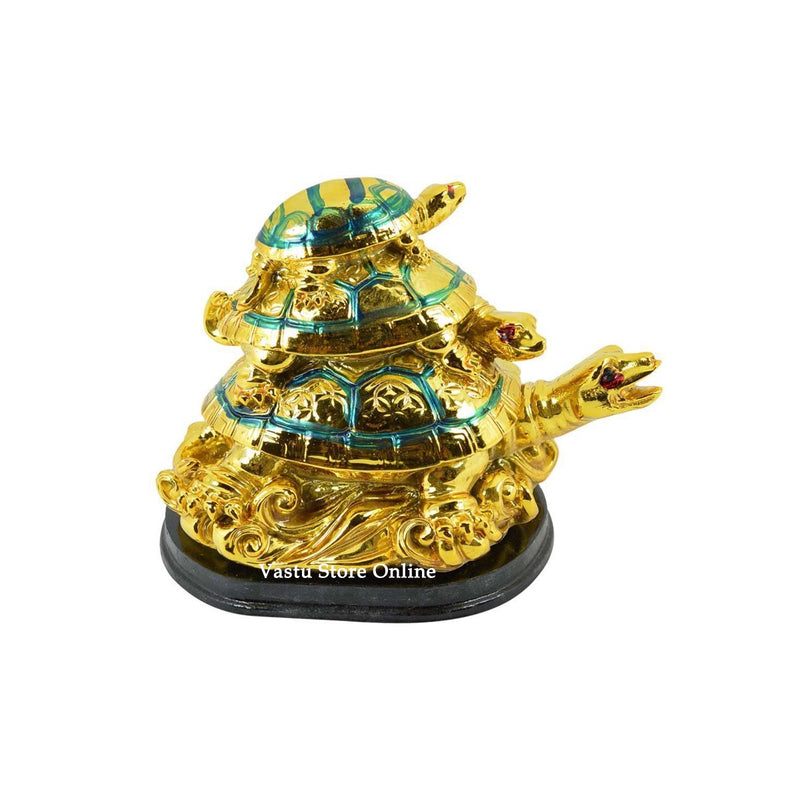 Three Generation Turtle / Tortoise ( Golden ) for Feng Shui Remedies in India, UK, USA, All Country