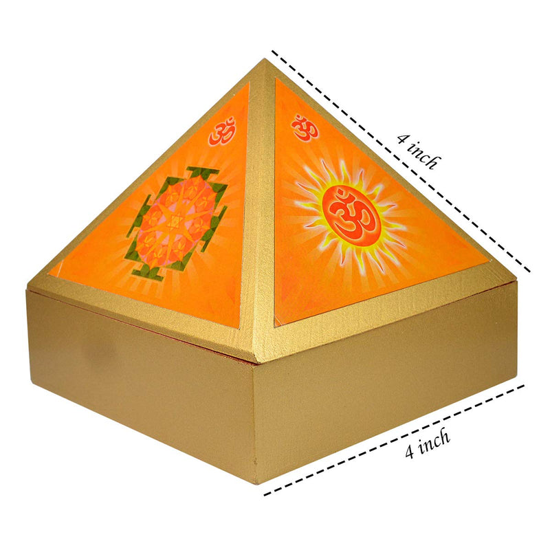 Wooden Pyramid Wish Box with Om Sticker for Reiki and Meditation in India, UK, USA, All Country