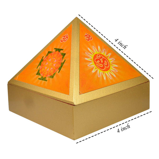 Wooden Pyramid Wish Box with Om Sticker for Reiki and Crystal Healing in India, UK, USA, All Country