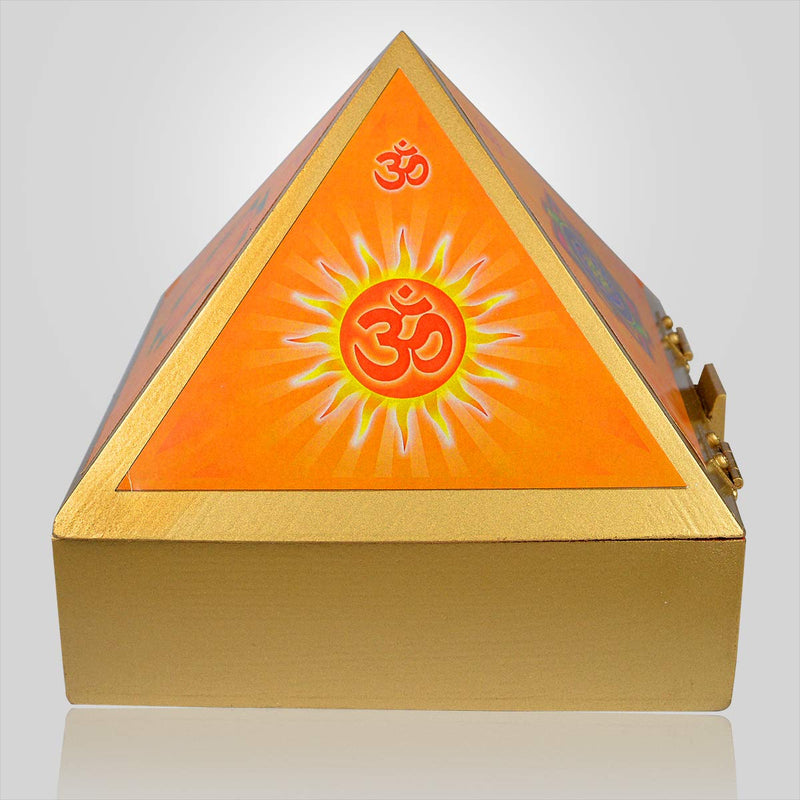 Wooden Pyramid Wish Box with Om Sticker for Reiki and Meditation 9 Inch in India, UK, USA, All Country