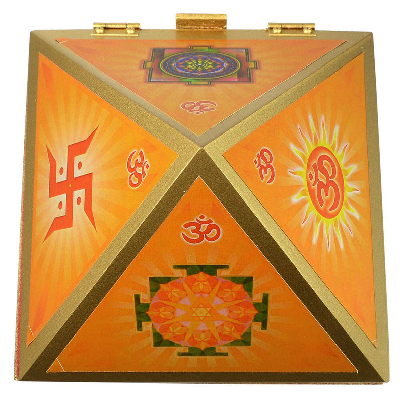 Wooden Pyramid Wish Box with Om Sticker for Reiki and Meditation in India, UK, USA, All Country